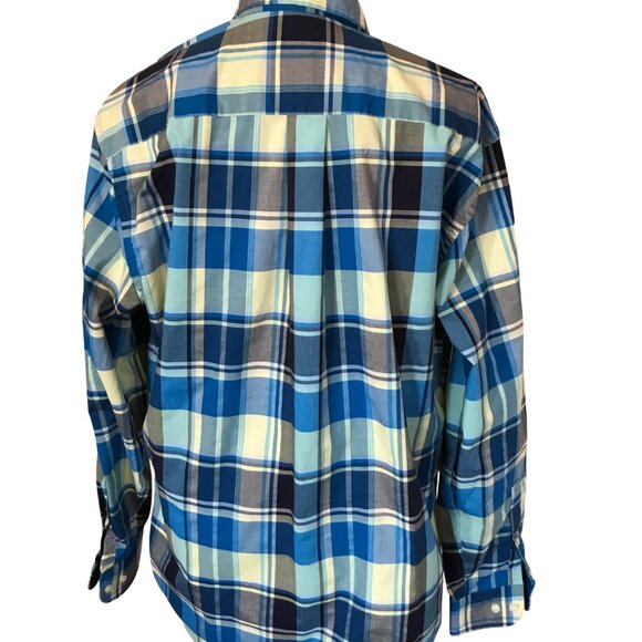 Jos. A. Bank Plaid Cotton Shirt: Button-Down Tailored Fit, Blue Yellow, Men’s M - Picture 2 of 8
